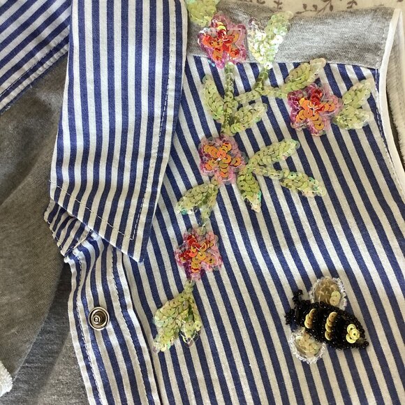 Fornarina Stiped Sleeveless Button Front with Beaded Appliques - Picture 4 of 9